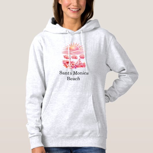 Pull À Capuche Aesthetic Pink Beach Sunset Watercolor (Devant)