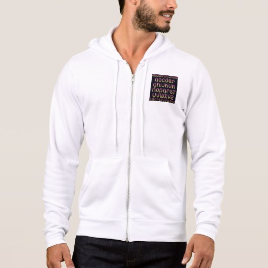Pull À Capuche Alphabet néon rétro des années 80 rose et jaune (Devant)