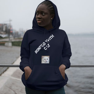 Pull À Capuche Amateur de chat personnalisé Bleu marine Blanc Cit