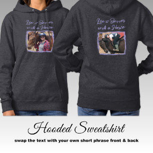 Pull À Capuche Amateur de chevaux 2 photo équestre violet gris