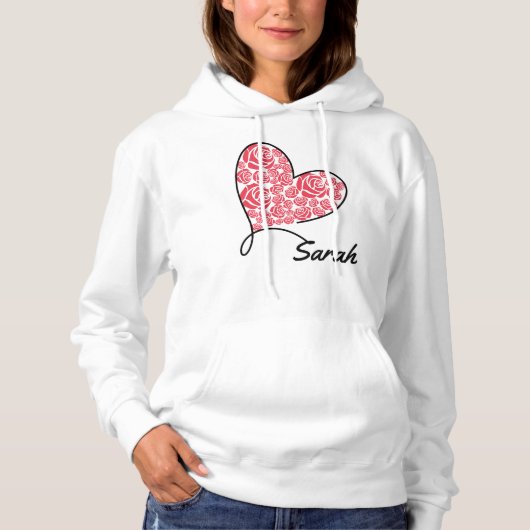 Pull À Capuche Amour Cœur & Roses Personnalisé (Devant)