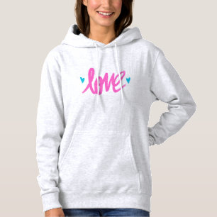 Pull À Capuche Amour rose avec Coeurs Turquoises