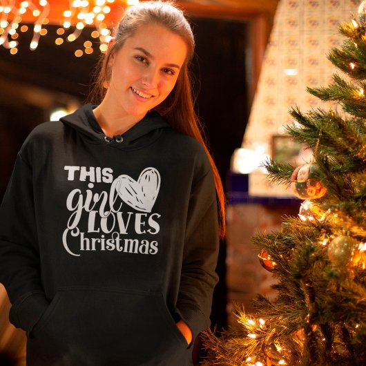 Pull À Capuche Amusant Cette Fille Aime Noël Coeur Texte blanc