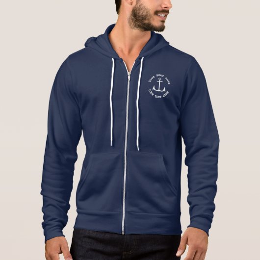 Pull À Capuche Ancre nautique Custom Marine Blue Zip (Devant)
