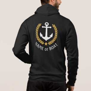 Pull À Capuche Ancre nautique Nom du bateau Gold Laurel Black Zip