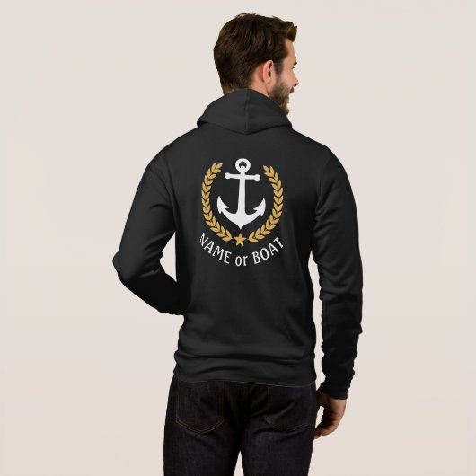 Pull À Capuche Ancre nautique Nom du bateau Gold Laurel Black Zip (Dos entier)