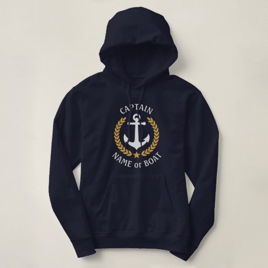 Pull À Capuche Ancre Nom du bateau Capitaine Marine Blue Gold Lau (Design devant)