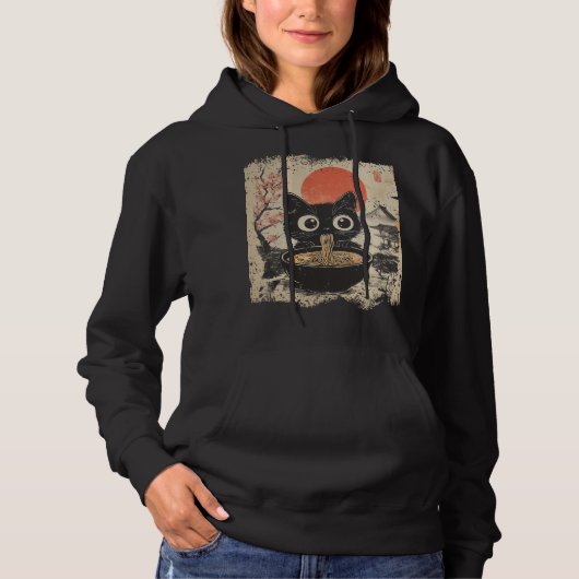 Pull À Capuche Anime Chat Manger Ramen Style Japonais Anime Aimer (Devant)