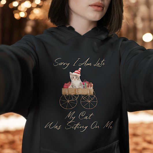 Pull À Capuche Aquarelle moderne Script rouge Chat drôle Noël