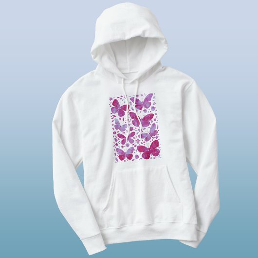 Pull À Capuche Aquarelle papillon Magenta Rose