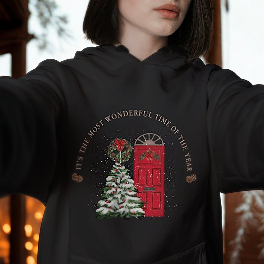 Pull À Capuche Aquarelle verte neige mignonne Arbre de Noël