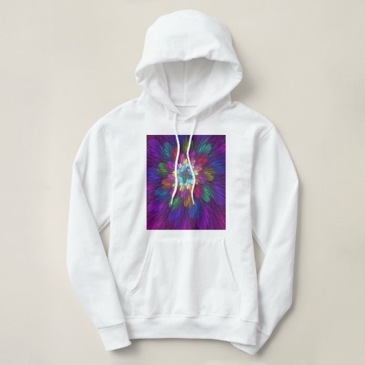 Pull À Capuche Art abstrait fractal de fleurs psychédéliques colo (Design devant)