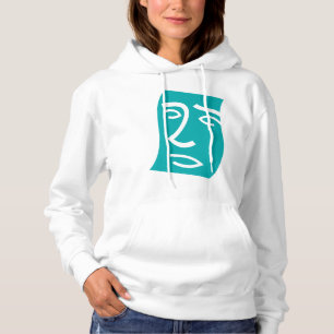 Pull À Capuche Art de ligne de visage abstrait moderne sarcelle