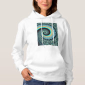 Pull À Capuche Art fractal spirale abstrait bleu turquoise orange (Devant)