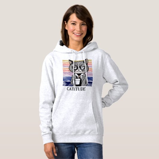 Pull À Capuche Attitude de chat "Catitude" Pullover, Funny Chat M (Devant entier)