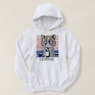 Pull À Capuche Attitude de chat "Catitude" Pullover, Funny Chat M