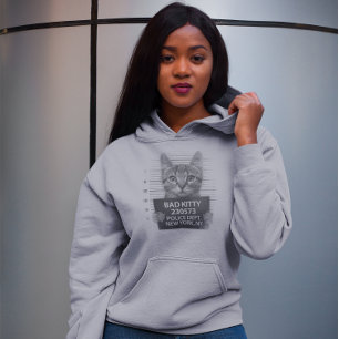 Pull À Capuche Bad Kitty Police NYPD Arrest Photo Drôle Cadeau