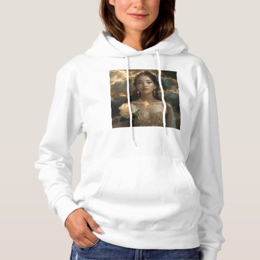 Pull À Capuche Beauté asiatique avec rose blanche (Devant)