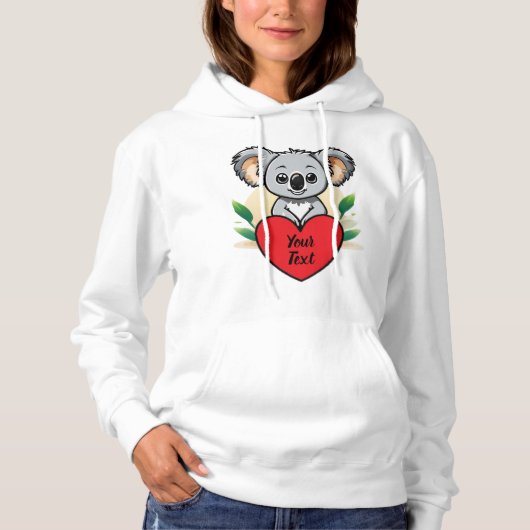 Pull À Capuche Bébé Koala Ours Coeur avec votre message personnal (Devant)