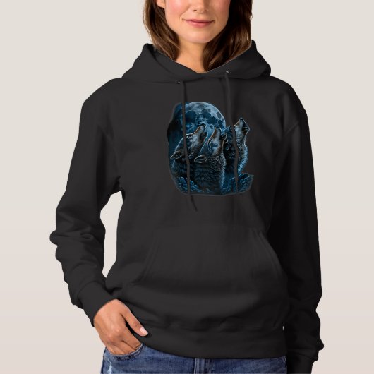Pull À Capuche Belle Nuit Loup Hurleur à la Lune Raglan B (Devant)