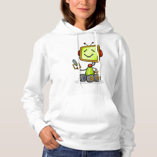Pull À Capuche Belle Robot Rétro Cartoon Amusant IA Tech Art numé (Devant)
