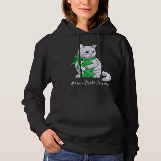 Pull À Capuche Bipolar Disorder Awareness Month Green Ribbon Cat (Devant)
