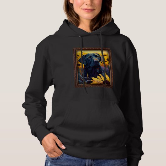 Pull À Capuche Black Labrador Painting Sunflower Flower Mom Women (Devant)