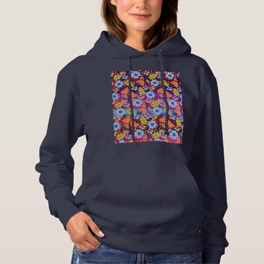 Pull À Capuche Bleu clair Bleu Blanc Vert Floral Art Noël (Devant)