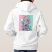 Pull À Capuche Blue Budgie Aquarelle Rouge Roses art floral (Dos)