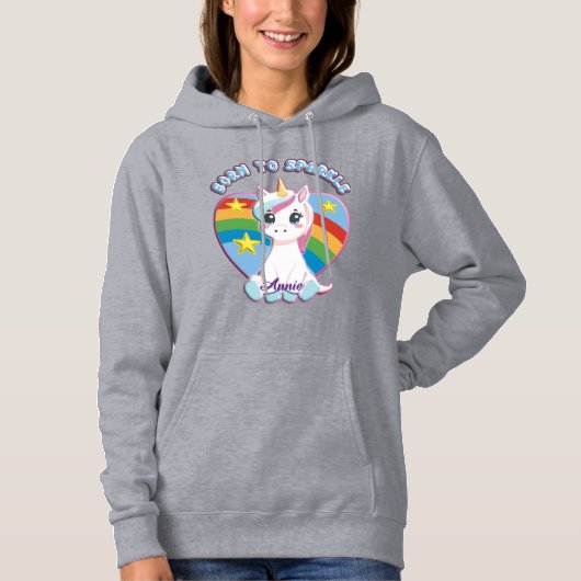 Pull À Capuche Born to Sparkle Unicorn T-Shirt (Devant)