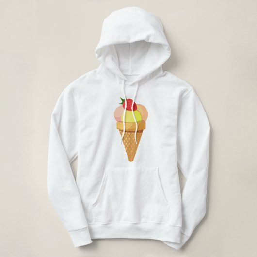Pull À Capuche Boules de crème glacée et fraise en cône gaufre (Design devant)
