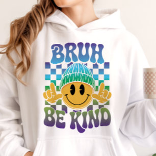 Pull À Capuche Bruh Be Kind Happy Face Beanie Bleu Vert