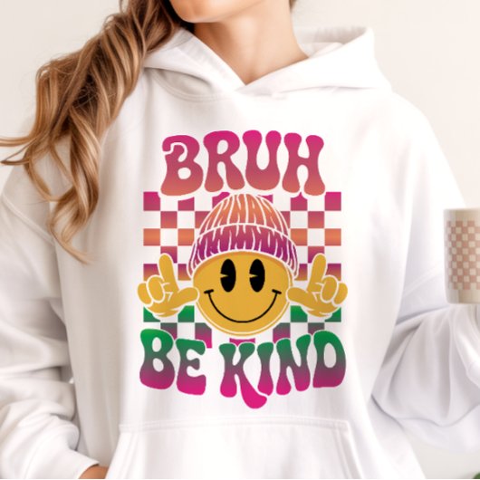 Pull À Capuche Bruh Be Kind Happy Face Beanie Magenta Vert
