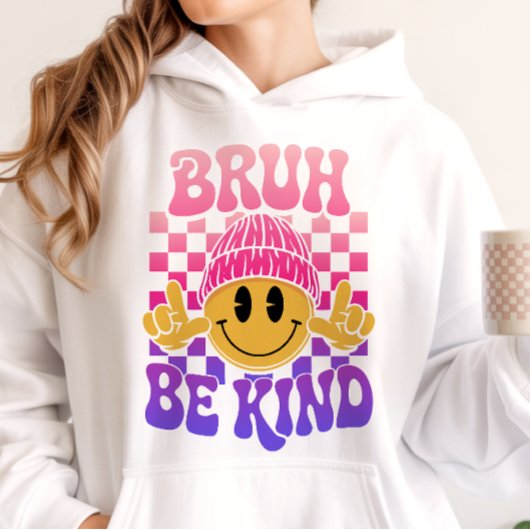 Pull À Capuche Bruh Be Kind Happy Face Beanie Rose Violet