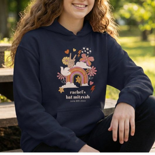 Pull À Capuche Cadeau personnalisé de Bat Mitzvah Hippie Groovy 7