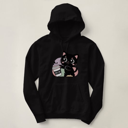Pull À Capuche Café chat noir (décaféiné) (Design devant)