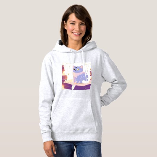Pull À Capuche Café de bibliothèque cat (Devant entier)