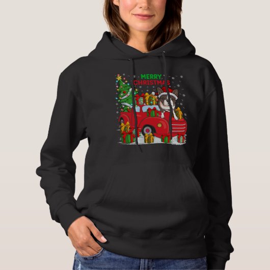 Pull À Capuche Camion rouge Xmas Tree - Éclairage Boston Terrier (Devant)
