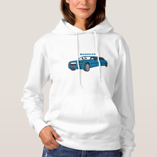 Pull À Capuche Caricature de la Limousine bleu mignonne (Devant)
