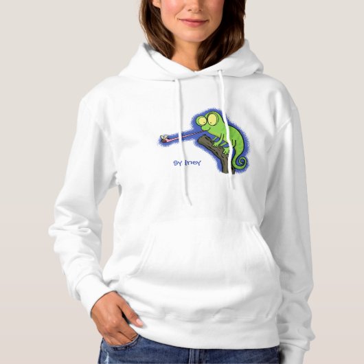 Pull À Capuche Caricature de lézard de caméléon vert joyeux (Devant)