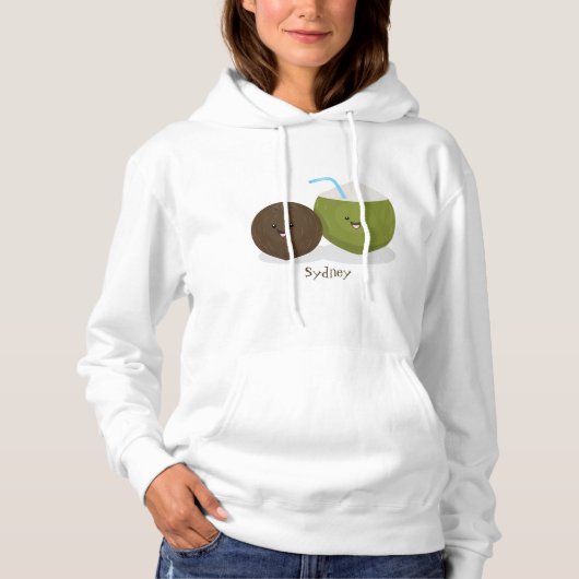 Pull À Capuche Caricature de noix de coco kawaii joyeux (Devant)