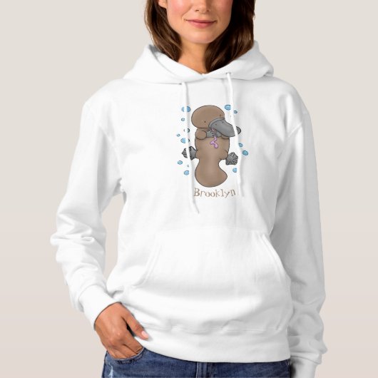 Pull À Capuche Caricature de platypus bébé très heureuse (Devant)