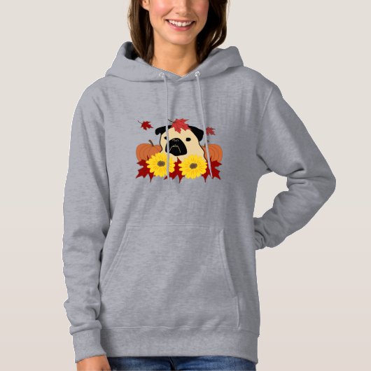 Pull À Capuche Carlin d'automne avec Feuilles, Citrouilles et tou (Devant)