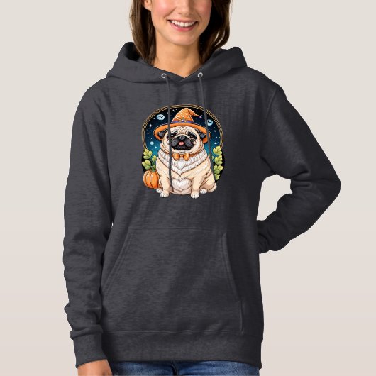 Pull À Capuche "Carlin de Chubby en Sorcière Casquette Halloween (Devant)
