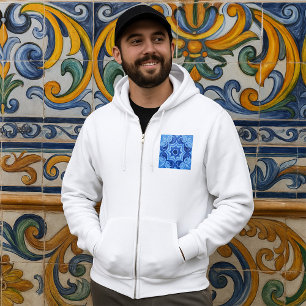 Pull À Capuche Carrelage bleu Floral Motif Vintage Méditerranée