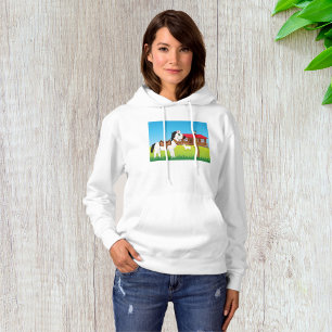 Pull À Capuche Cartoon Farm Scène avec Cheval Chat et Chèvre