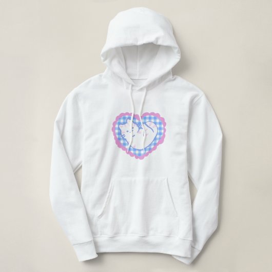 Pull À Capuche Cat in a Blue Gingham Heart  (Design devant)