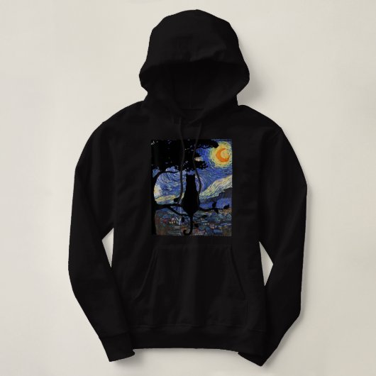 Pull À Capuche Cat Tshirt, Starry Night Cat Tee, Van Gogh Cat Gif (Design devant)