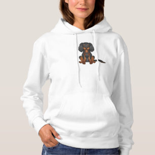 Pull À Capuche Cavalier King Charles Spaniel noir et feu assis