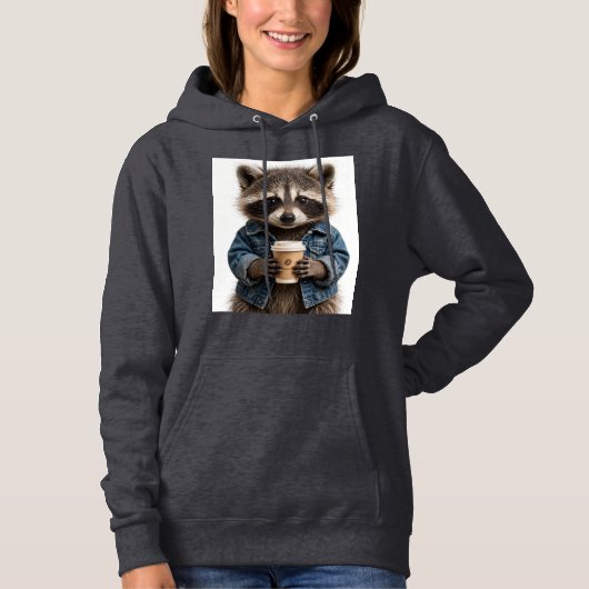 Pull À Capuche Chandail à capuche Raton laveur cool buvant du caf (Devant)